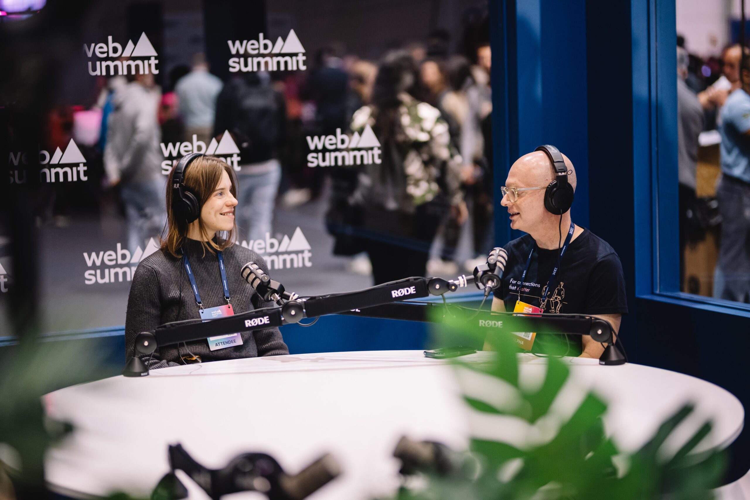 Yohay Elam interviews energetic founders at the official Web Summit Lisbon 2025 booth.